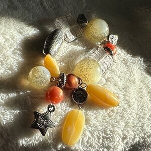 Chunky Beaded Bracelet with Glass and Metal Details Star Charm Earthtones GUC